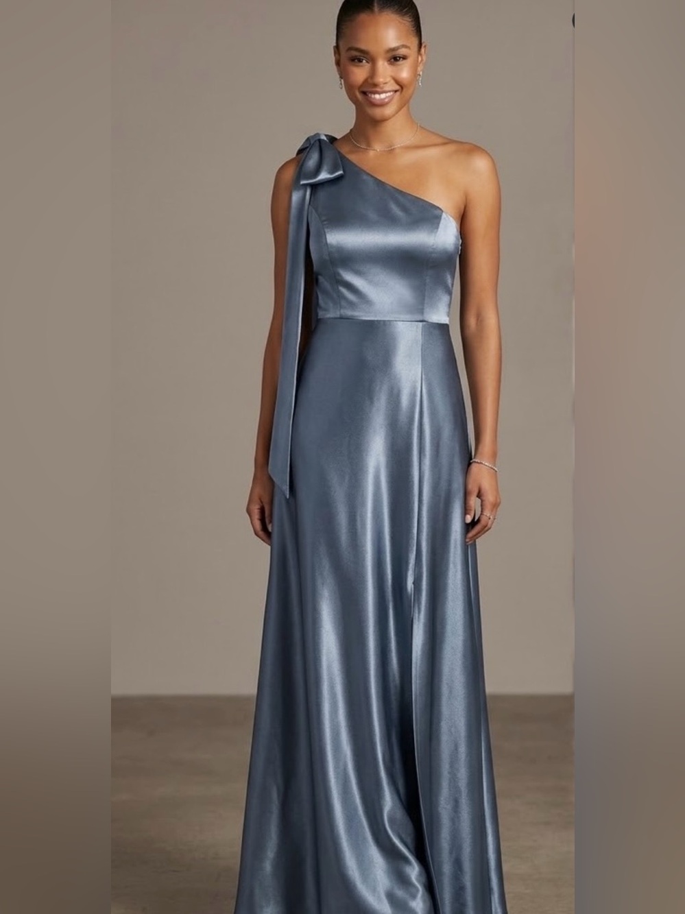 Birdy Grey Kira Shiny Satin One Shoulder Bridesmaid Formal Dress Slate Blue S